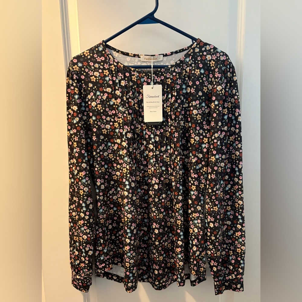 Women's Black Floral Long Sleeve Top